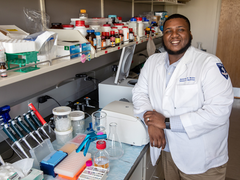 Jamarius Waller will graduate from the SGSHS and SOM this May with an MD and a PhD. This summer, he starts residency at Emory University's internal medicine-research track.
